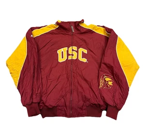 Y2K MAJESTIC USC TROJANS RED YELLOW ZIP UP WINTER JACKET PUFFER SZ M H9 - Picture 1 of 5