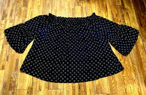 Boutique Sz 3X Flowy Boho Peasant Top Plus Black & White Polka Dot. 8-31 - Picture 1 of 10
