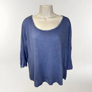 Poetry 100% Linen Top Womens Sz 10 Medium 3/4 blue scoop boat neck lightweight - Picture 1 of 9