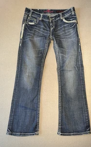 Rock and Roll Cowgirl Embellished Bling Bootcut Jeans 33X32 - Picture 1 of 14