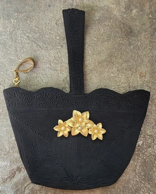 Cartera de colección de la era 40 "Corde negra con correa de bucle de tela enrollada con prendedor Sarah Coventry Foto 1 de 4