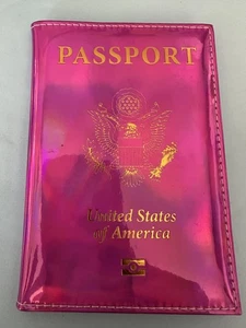 Holographic Pink Passport Cover Holder Case United States Travel Organizer - Picture 1 of 7