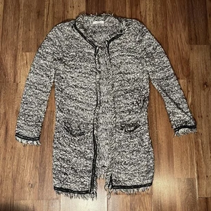 MNG BY MANGO Oversize-Cardigan schwarz-weiß gestreift Woll-Tweed-Mischung - Bild 1 von 9