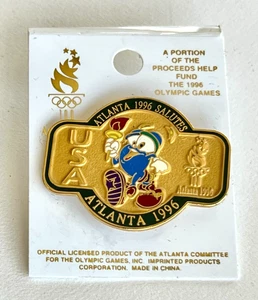1996 ATLANTA SALUTES OLYMPIC GAMES PIN BADGE/MASCOT IZZY TORCH RUN/RELAY/USA - Picture 1 of 2