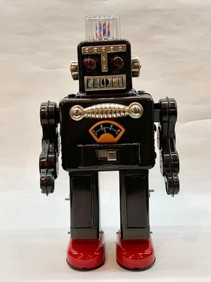 HA HA TOY Vintage Electric Tin Toy Robot Smoking Spaceman Gunmetal Reproduction - Image 1 of 4