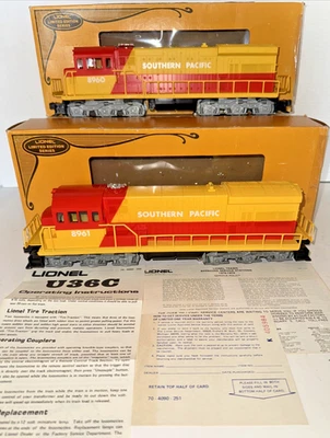LIONEL O GAUGE #8960 & 8961 SOUTHERN PACIFIC U36C DIESEL LOCOMOTIVE SET OBS - Image 1 of 4