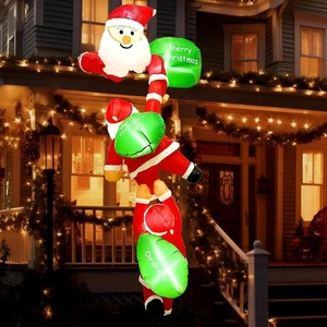 8 FT Hanging Christmas Inflatables Outdoor Decorations, 3 Inflatable Santa Claus - Picture 1 of 9