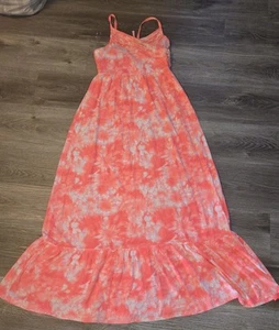 Justice Maxi Dress Girls Size 18 Neon Orange/pink Tie Dye Adjustable... - Picture 1 of 10
