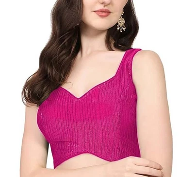 Mujeres Georgette Blusa Lentejuelas Trabajo Sticth Completo Sari Blusa Ropa de Fiesta Tradicional Foto 1 de 3