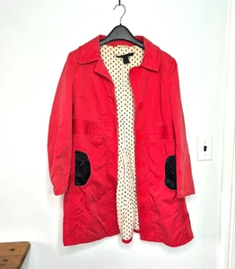 Marc Jacobs grande cappotto vintage rosso cotone giacca tasche raso e fodera floreale - Foto 1 di 15