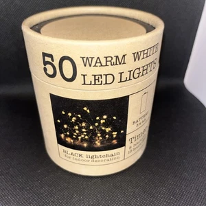 Gisela Graham.50 Warm White LED Lights on Black Wire 5m .Takes 3 x AA Batteries - Picture 1 of 2