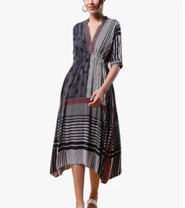 Abito Aarke Ritu Kumar stampa geometrica linea A con cravatta taglia XL donna - Foto 1 di 9