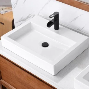 Modern 24 in. Rectangular Bathroom Ceramic Vessel Sink in White - Picture 1 of 8