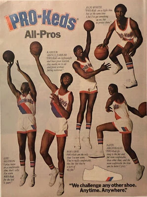 1975 Pro Keds Zapatos Kareem Abdul Jabbar Impreso Anuncio Tenis de Baloncesto De Colección Años 70 Foto 1 de 4