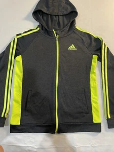 Adidas youth xl zip up black and neon lime jacket with hood and pockets - Picture 1 of 11