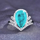 New Adjustable Classical Crown Shape Neon Blue Tourmaline Gems Silver Women Ring