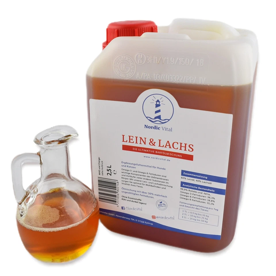 Leinöl&Lachsöl, Barföl,2,5L, Omega-3, -6, -9,Fischöl, Hunde