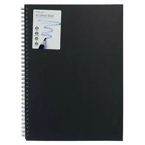 WHSmith A3 Size Wiro Bound Sketch Book Hard Front and Back Cover In Black