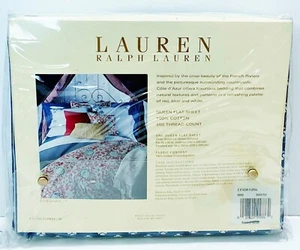 Ralph Lauren Cote D' Azur Indigo Blue Queen Flat Sheet 100% Cotton - Picture 1 of 3