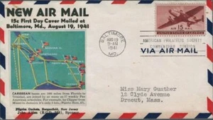 US Airmail Cover Baltimore to Dracut Massachusetts 1941 US Scott c28 FDC - Picture 1 of 2