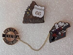 PINS PIN ROUTE 66 SWITZERLAND MOTORCYCLE MOTO CLUB COLLECTION 3 PINS