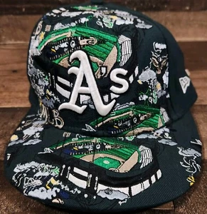 New Era Oakland Athletics A's Fitted Hat Cap 7 1/2 Green Embroidered All Over - Picture 1 of 12