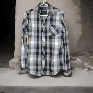 Zoo York Plaid Casual Botton Dress Shirt Long Sleeve - Black White & Gray Small - Picture 1 of 4