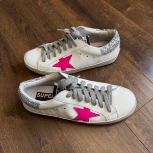 Golden Goose Super Star silver glitter Heel Metal pink star women's girls 7.5 - Picture 1 of 7