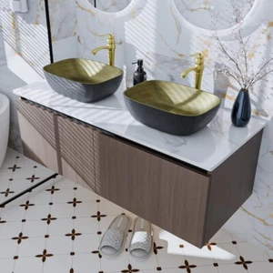 Badmöbel Set Waschtisch mit Unterschrank/Waschbecken/ Wasserhahn Waschplatz 80cm - Bild 1 von 22