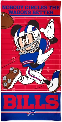 BUFFALO BILLS CIRCLES THE WAGONS MICKEY MOUSE 30"X60" SPECTRA BEACH TOWEL NEW 👀 Cover