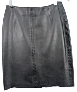 Petite Sophisticate Women 4 Dark Brwn Leather Mini Skirt Back Zip Lined Goth Y2K - Picture 1 of 15
