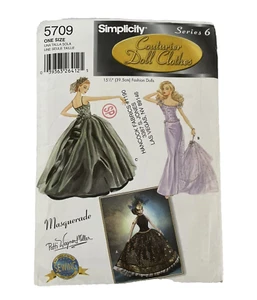 Vestido de muñeca Simplicity 5709 patrón de costura serie 6 mascarada 15,5" - Imagen 1 de 6