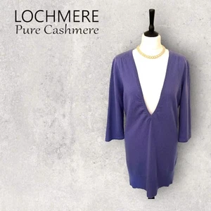 Lochmere Womens 100% Cashmere Deep V Neck Long Lilac Jumper UK 16 - Picture 1 of 4