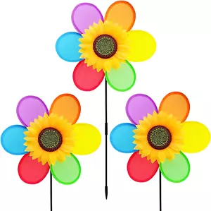 Sunflower Pinwheels Outdoor Wind Spinners Yard Garden, Lawn Pinwheels Bulk Color - Picture 1 of 12