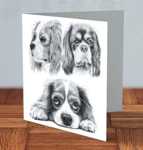 Cavalier King Charles Spaniel dog Greeting Card 15 x 15 cm by MJLArt - Picture 1 of 3