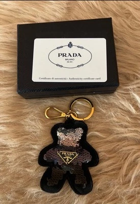 Prada Black Bear Shape Sequins Key Chain Bag Charm Preloved - Image 1 of 4