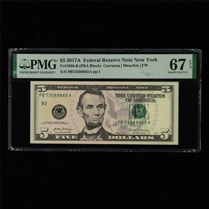 2017A Federal Reserve Note New York 5 Dollars Fr#1998-B PMG 67 EPQ UNC - Picture 1 of 4