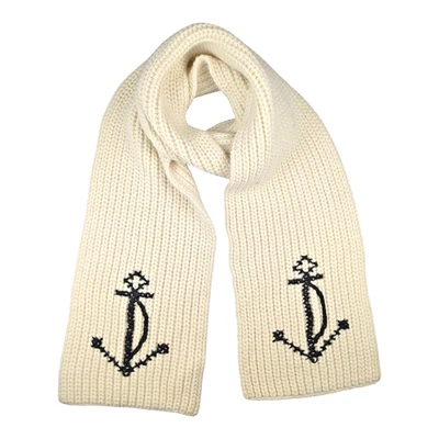 Bufanda tejida ancla náutica J Crew X-larga 90"x10" mezcla de lana de alpaca blanca y azul Foto 1 de 4