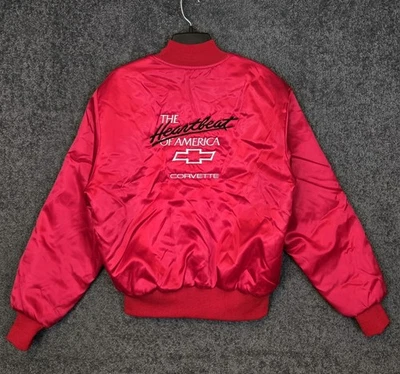 Винтажная мужская куртка Chevy The Heartbeat Of America большая красная атласная с подкладкой Bomber - Изображение 1 из 4