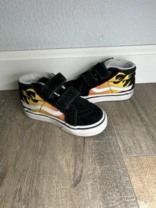 Vans Old Skool Mid Top Shoes Size 5.5 Toddler Color Black with Yellow Flames. - Picture 1 of 7