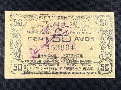Billete de 50 centavos de Filipinas Province of Leyte 1943 P#S404 SPC1690 Foto 1 de 2
