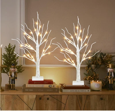 Mini Birch Tree with Lights 2FT LED Christmas Indoor Battery Timer 2 Pack - Image 1 of 4