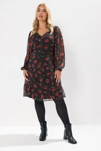 Yours Curve Women's Plus Size Blurred Floral Stud Midi Dress - Picture 1 of 8