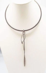 New Chico's Eliza Hanging Crystal Encrusted Pendant Gunmetal Collar Necklace - Picture 1 of 6