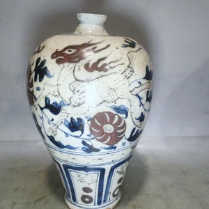 Yuan Dynasty, Hand drawn Blue and White Plum Vase on Mud - Picture 1 of 9