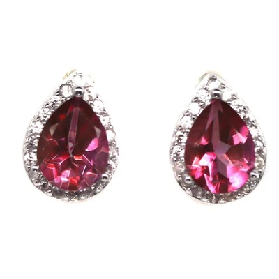 925 Silver 6x8MM. Pink Mystic Topaz & Cubic Zirconia Birthstone Jewelry Earrings - Image 1 of 4