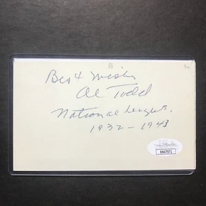 Alfred Al Todd Signed 3x5 Index Card Cubs and Dodgers JSA CERTIFIED Autograph - Picture 1 of 6