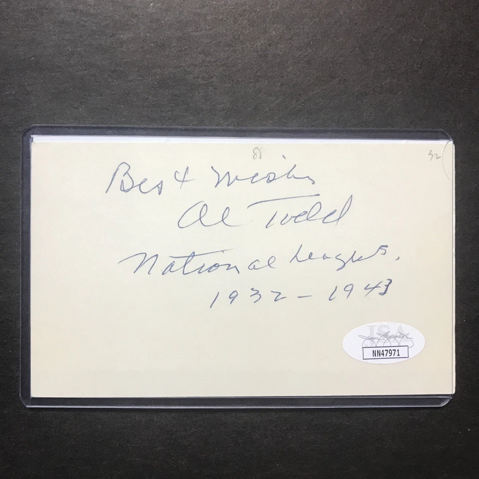 Alfred Al Todd Signed 3x5 Index Card Cubs and Dodgers JSA CERTIFIED Autograph - Image 1 of 4