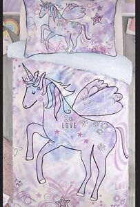 Next Kids Girls Doodle Unicorn Reversible 💯 % Cotton Double Duvet Cover Set New