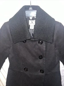 Worthington Pea Coat Black Button Collar Size Medium Mid Length Great Condition - Picture 1 of 12